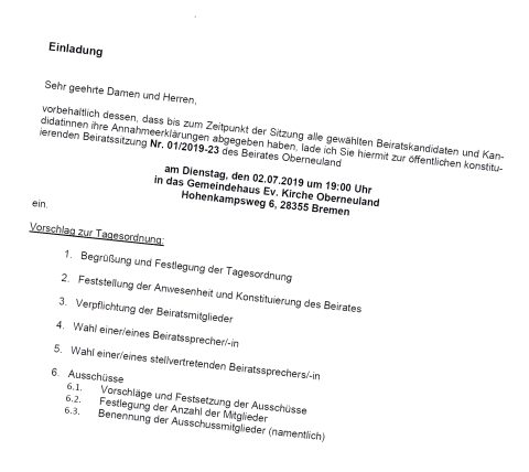 Einladung Beirat Oberneuland 01/2019-23